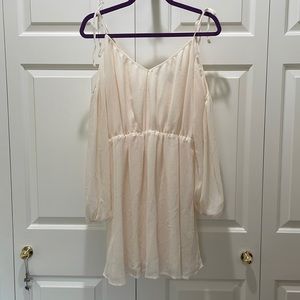 Cream/blush cold shoulder long sleeve dress